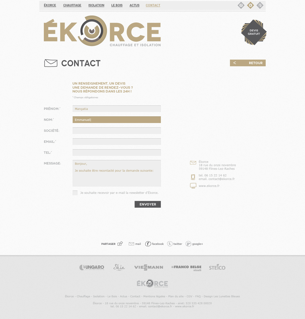 Ekorce contact